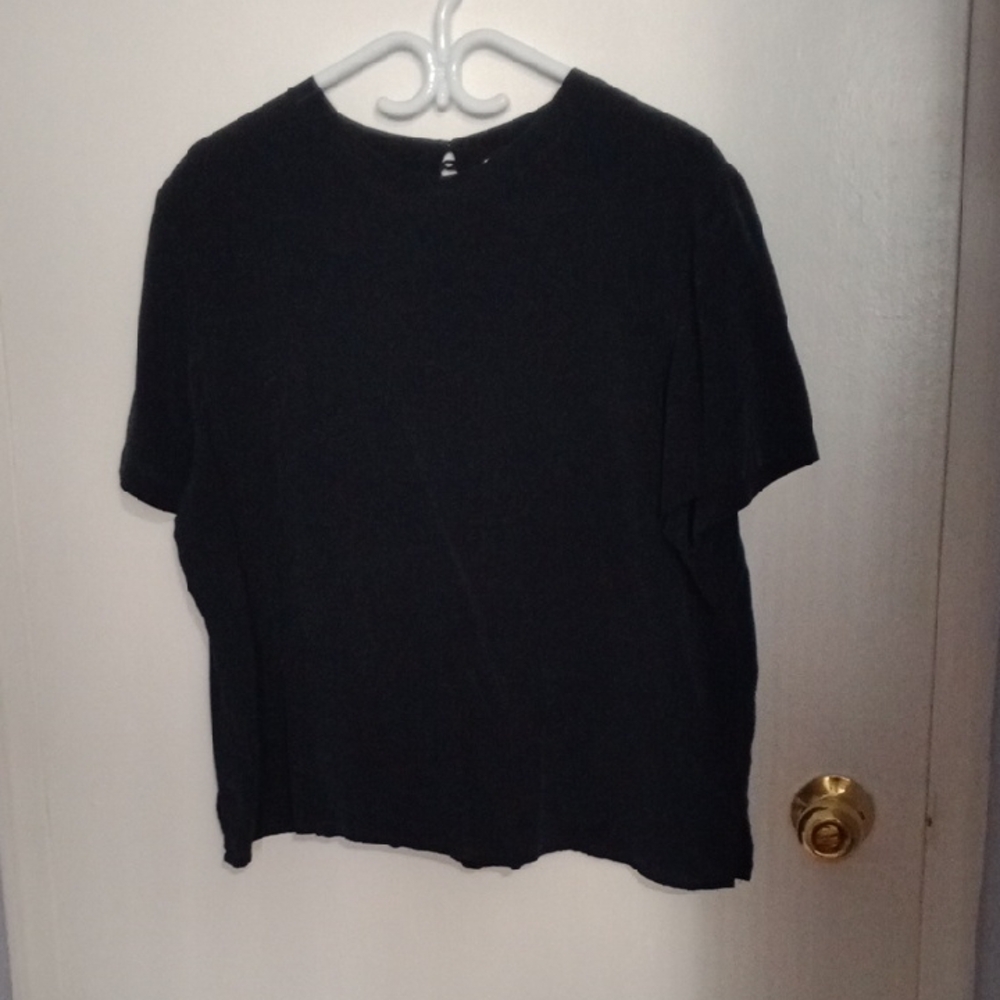 Vintage Pit To Pit 23.Black Classic Blouse with Short Sleeves